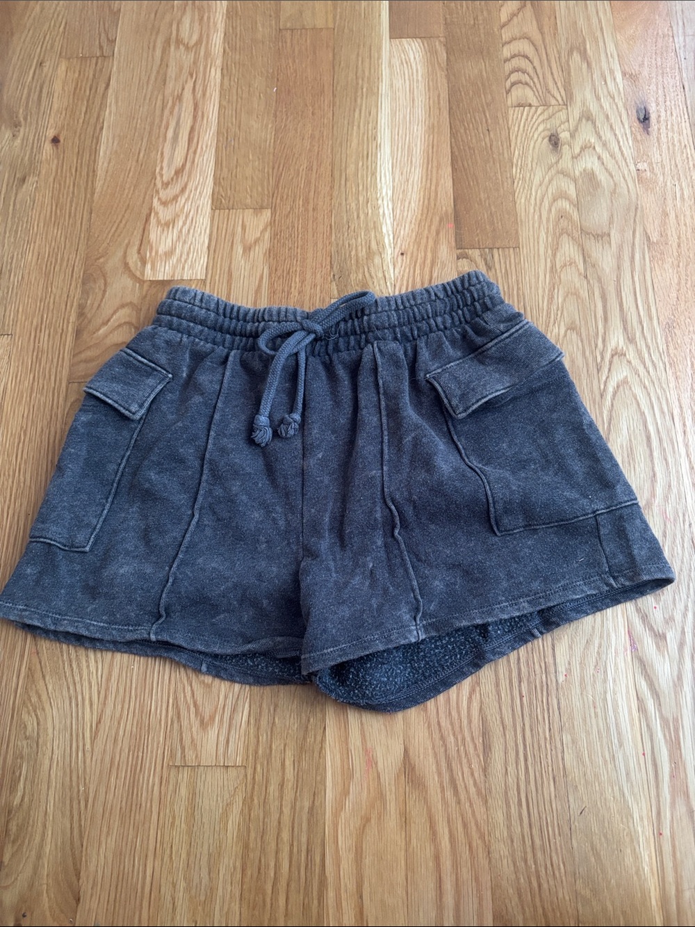 SO Women's Charcoal Drawstring Terry Pocket Shorts